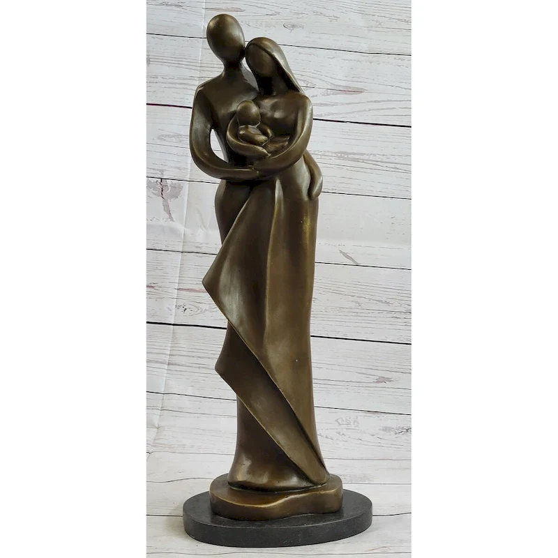 Modern Bronze Sculpture Statue Figure Abstract Couple Baby Loved Family Art Deco
