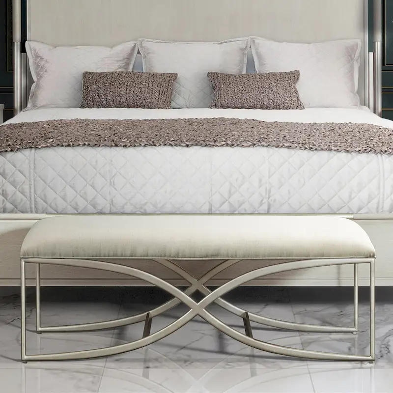 Mantalia Upholstered Bench with Metal Frame, Champagne