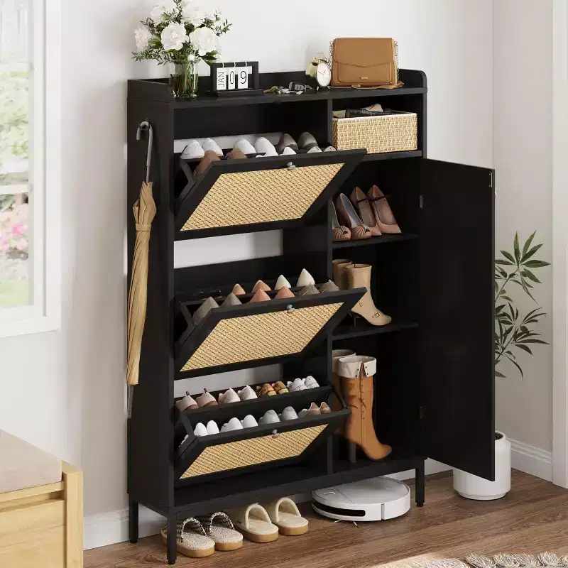 Shoe Storage Cabinet with 3 Flip-Down Drawers & 4 Adjustable Shelves, Space-Saving Organizer for Entryway & Front Door