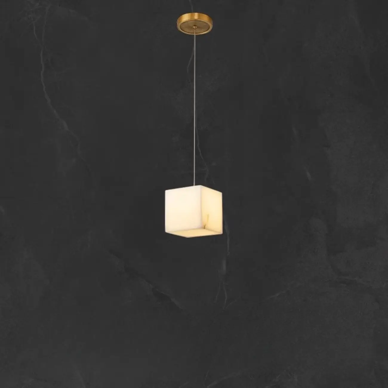 1-Light Gold Stone Square Hanging Pendant Light