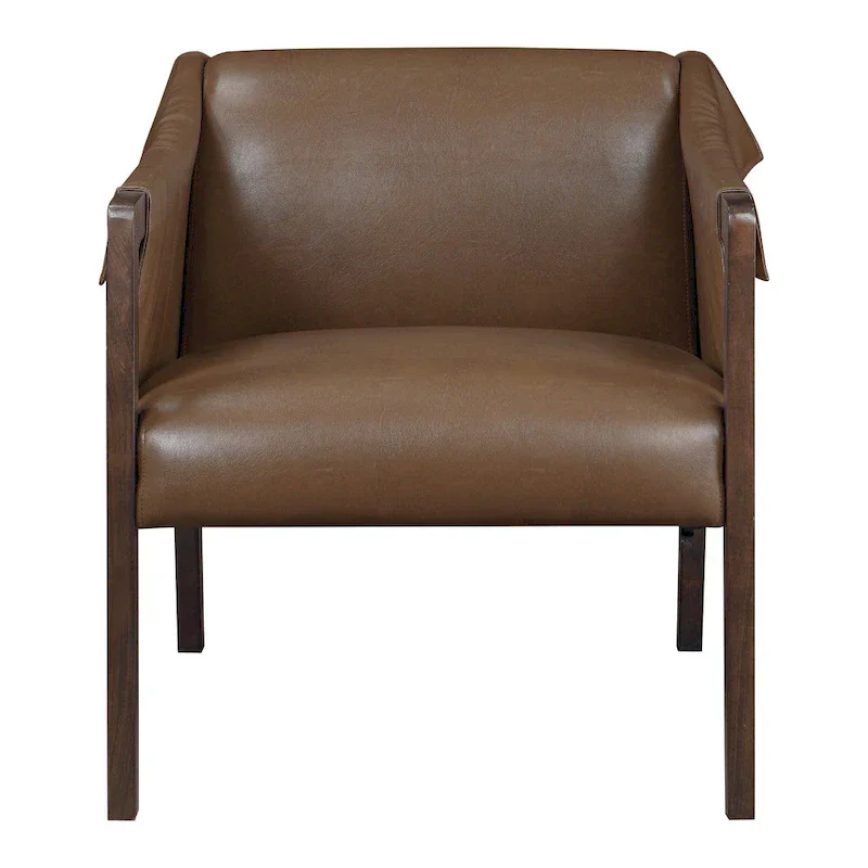 Brown Faux Leather Sling Accent Chair with Buckle Design