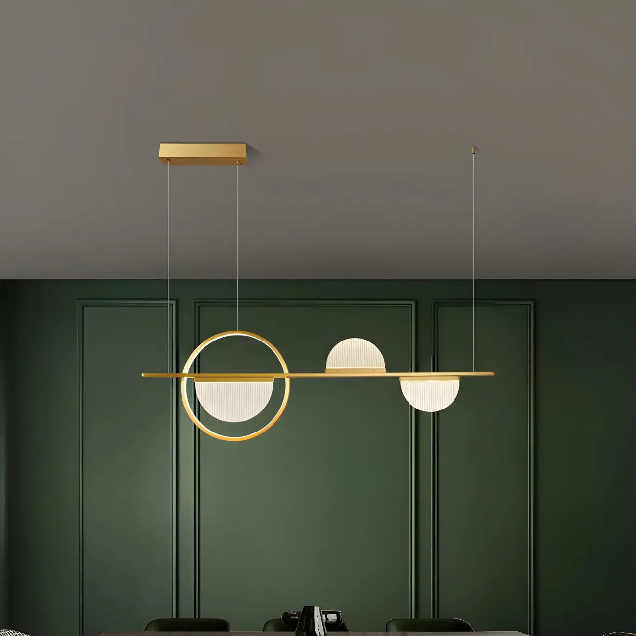 Modern Brass Semicircle Island Pendant Light
