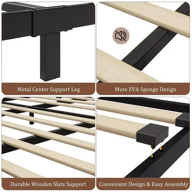 Bed Frame with Wood Headboard and Footboard, 6 Inch Under Bed Storage, Stable Platform Bed Furniture Bed Storage, No Box Spring, Easy Assembly