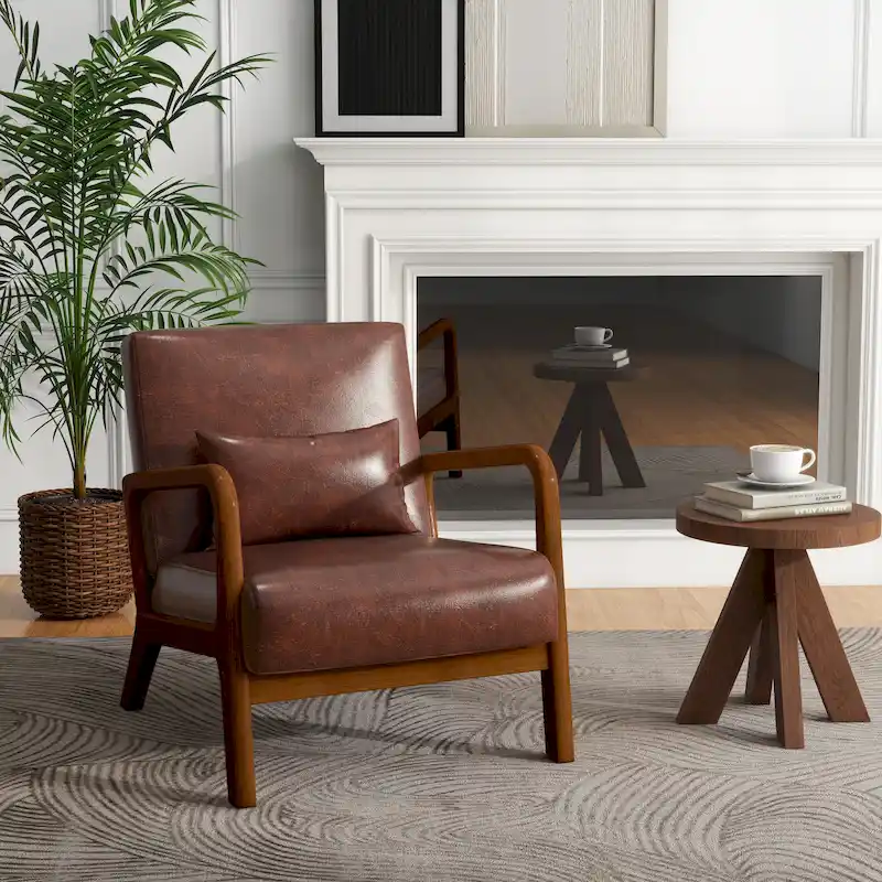 Mid Century Modern Upholstered Accent Chair with Pillow