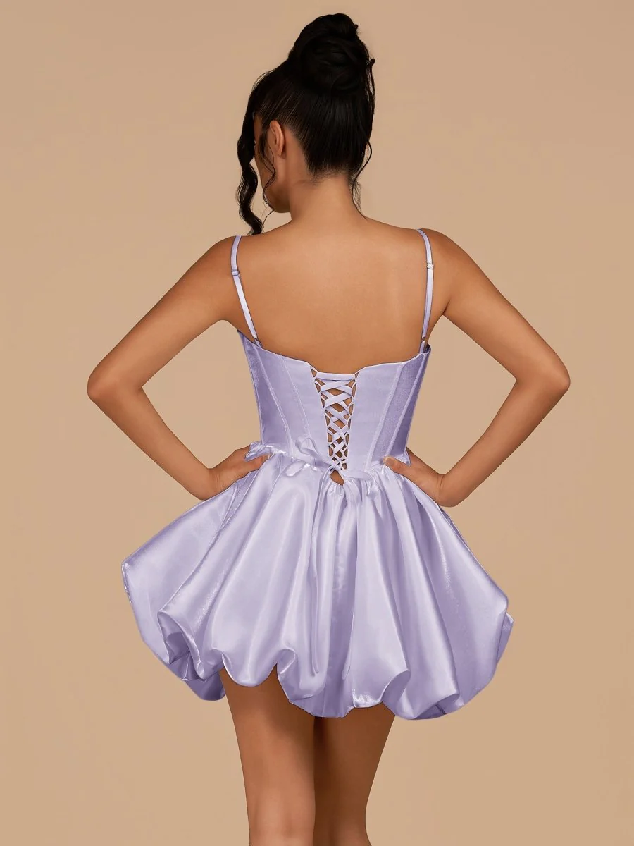 Lavender - A Line Bubble hem Satin Corset Sweetheart Homecoming Dresses