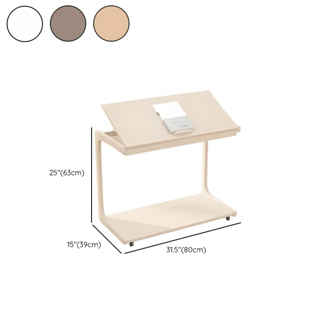 Scandinavian Wooden Flip-Top C-Shaped Side Table with Wheels