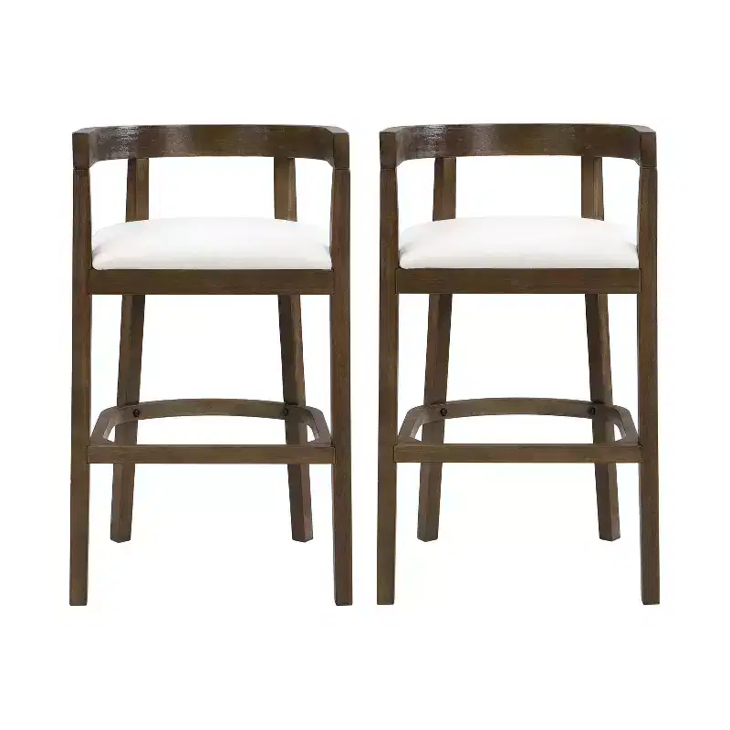 Christopher Knight Home Set of 2 Mary Upholstered Rubberwood with Open Curved Back Counter Height Barstools Walnut