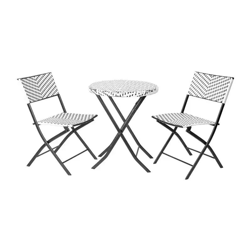 Flash Furniture Rouen Three Piece Folding Bistro Set in PE Rattan with Metal Frames for Indoor and Outdoor Use