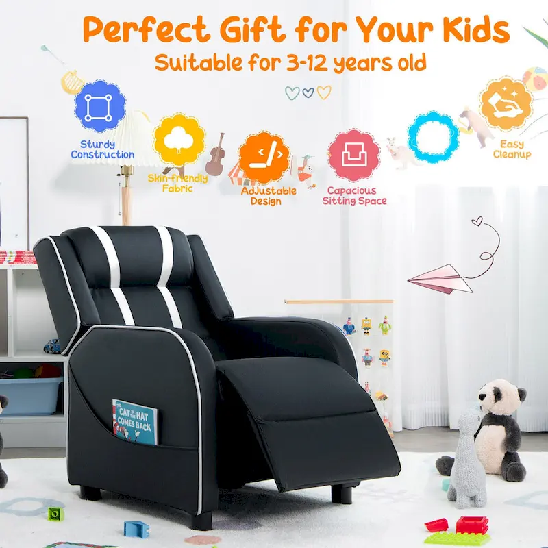 Gymax Kids Recliner Chair Ergonomic Leather Sofa Armchair w/Footrest