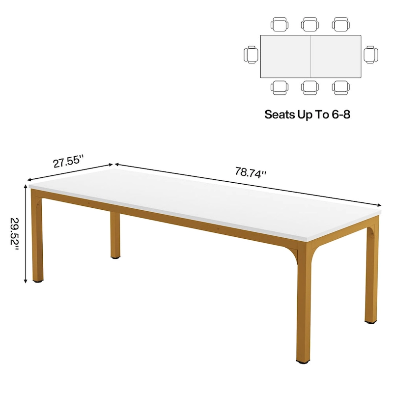 78.74 Inches Industrial Rectangular Dining Table with Heavy-Duty Metal Legs (Only Table)