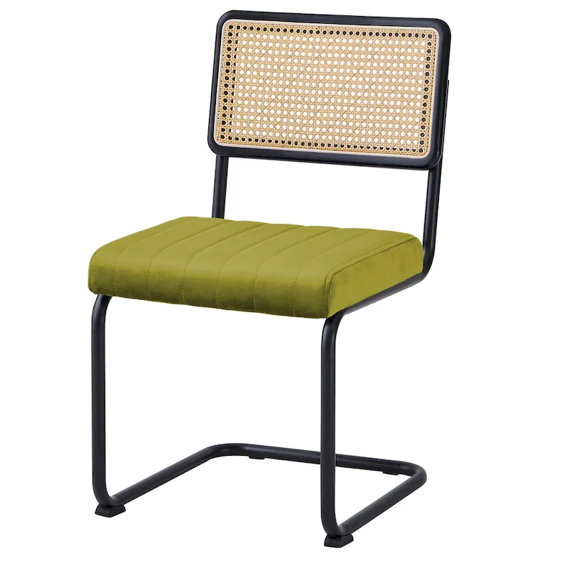 Velvet Upholstered Rattan Dining Chairs Set of 2/4