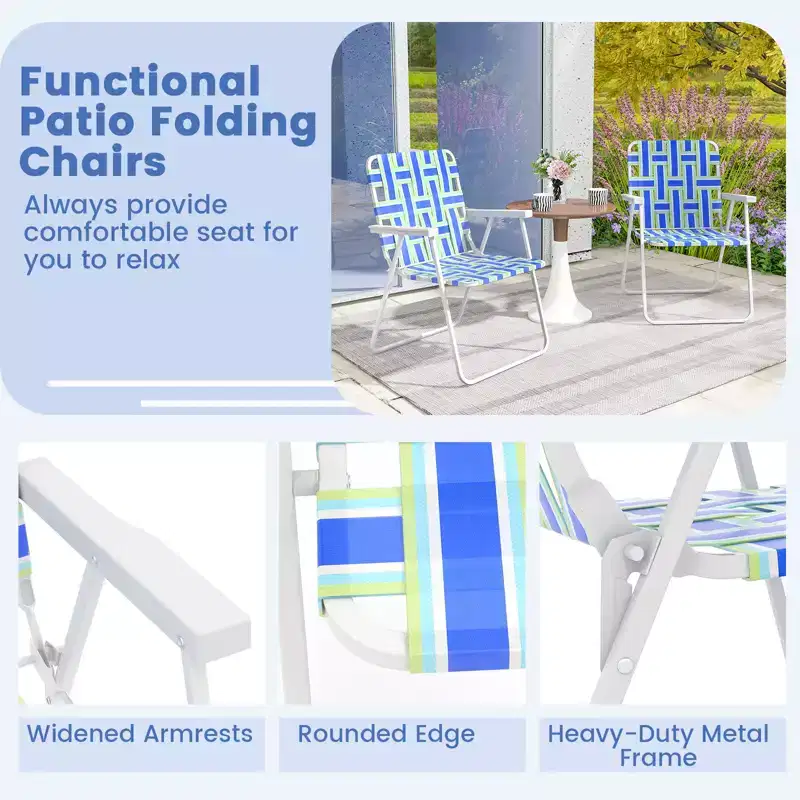 Costway 2/4/6 PCS Folding Beach Chair Camping Lawn Webbing Chair Lightweight 1 Position Blue