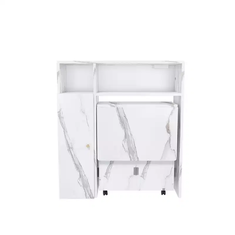 Homy Casa Foldable Dining Table with Storage, White Marble Finish  Multifunctional Space-Saving Design