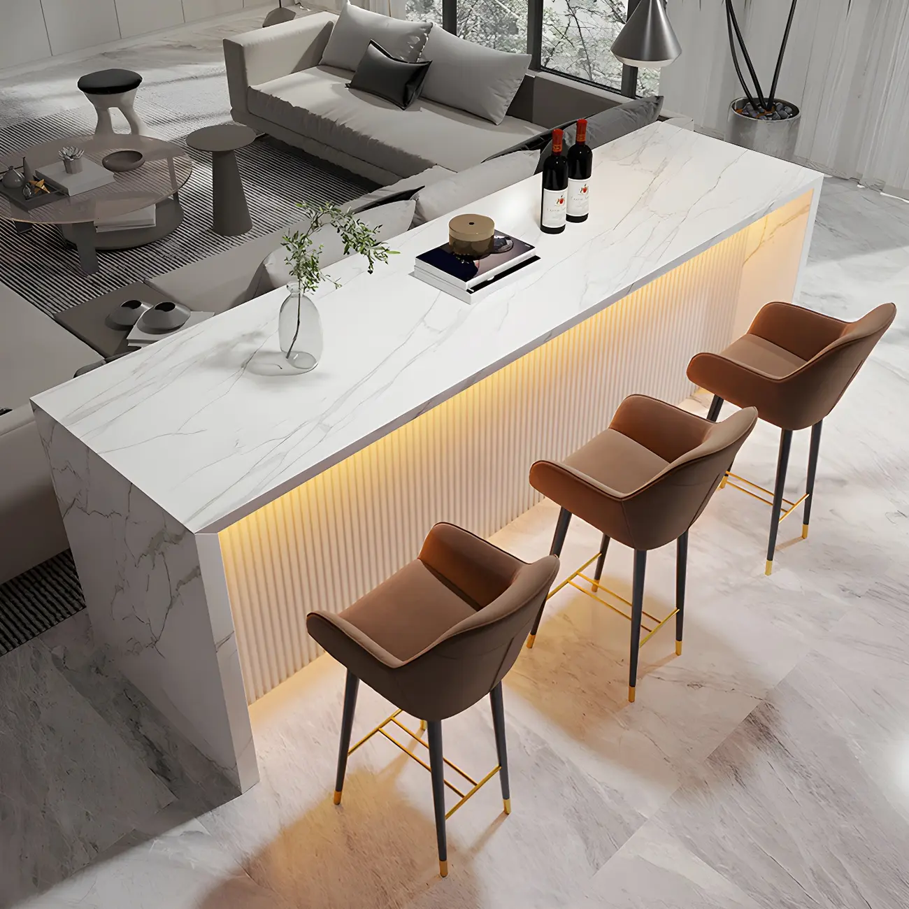 Modern LED White Marble Counter Height Bar Table