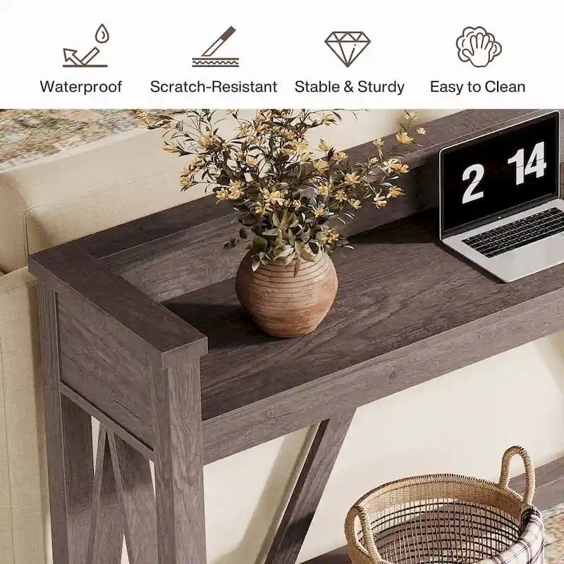 63-Inch Long Sofa Table, Wood Rustic Console Table