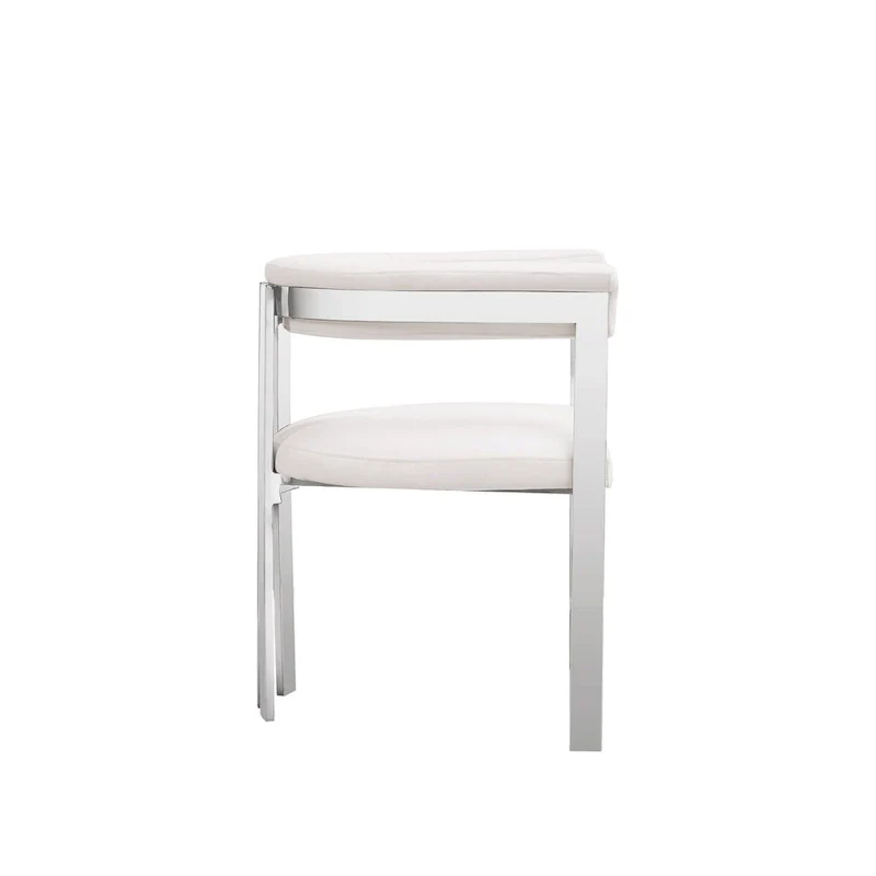 Cid Tayc 25 Inch Dining Chair, White Faux Leather, Stainless Steel Frame