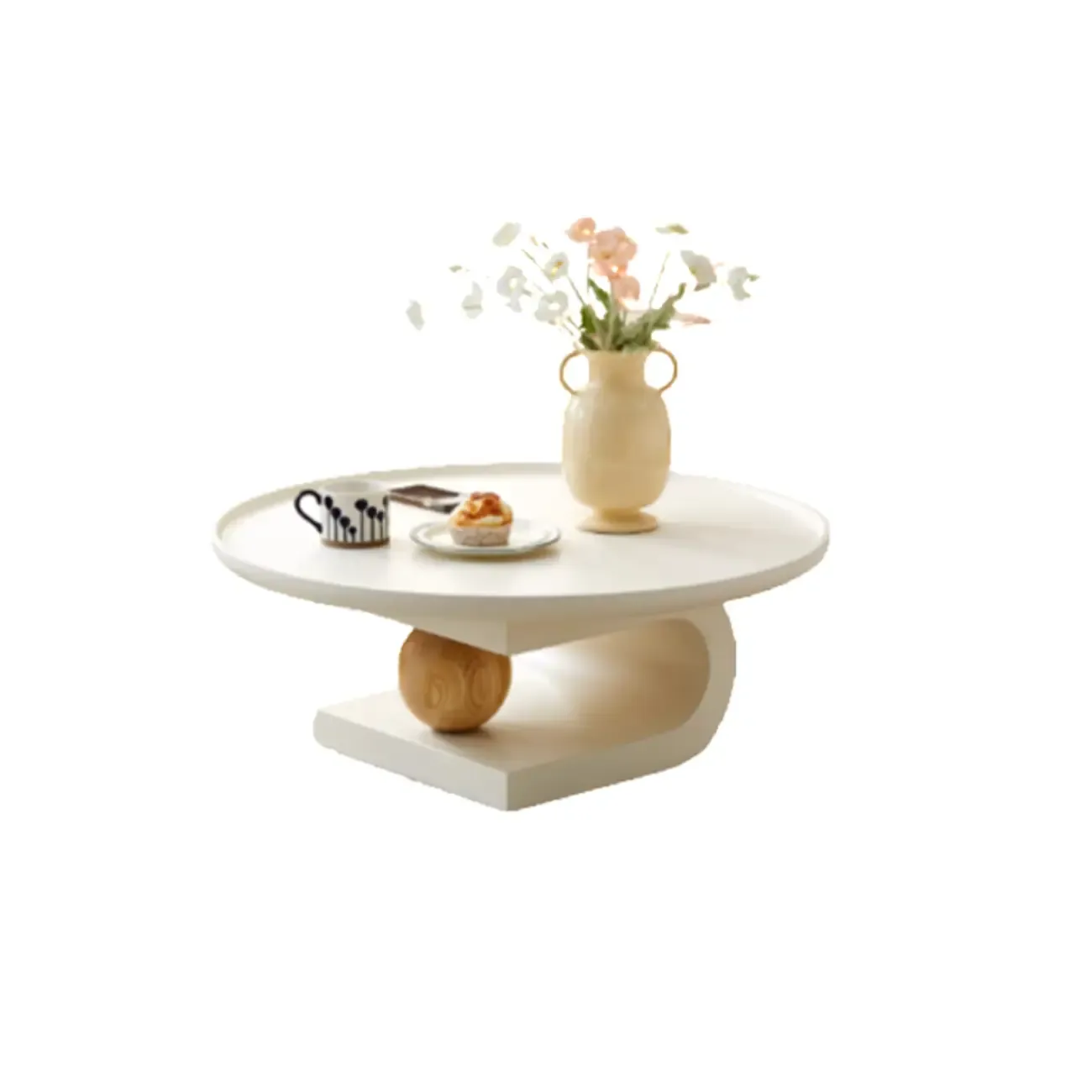 White Scandinavian Stylish Round Wood Coffee Table