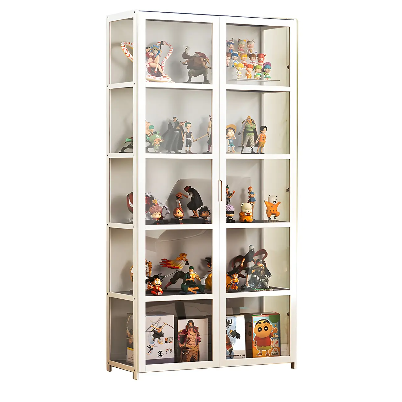 White Modern Bamboo Clear Figure Curio Cabinet