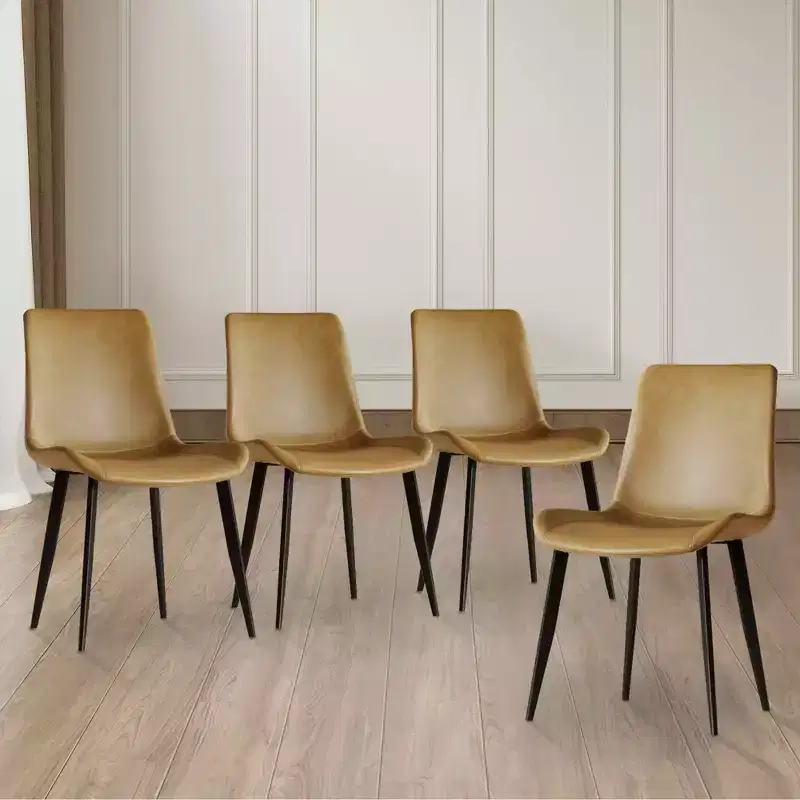 MAYEERTY Set of 4 Modern Dining Chairs, Brown PU Leather Seat Black Carbon Steel Legs, Home Restaurant Conference Room
