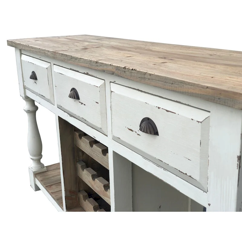 Farmhouse Console Wine Rack White Chalk Finish and Natural Top