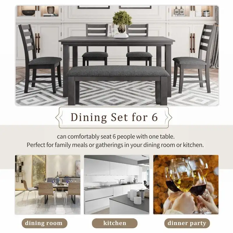 5-piece Farmhouse Dining Set Rectangular Table Chair