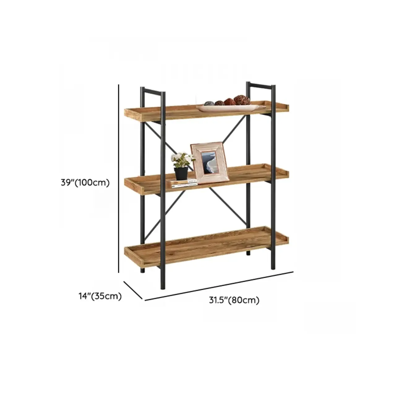 5-Tier Open Back Metal Frame Rectangular Bookcase