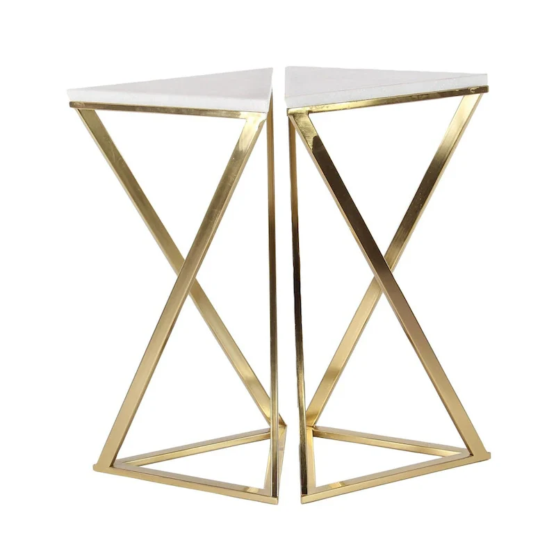 Metal Side End Accent Table with Marble Top - Set of 2 Gold - Roche River Decor