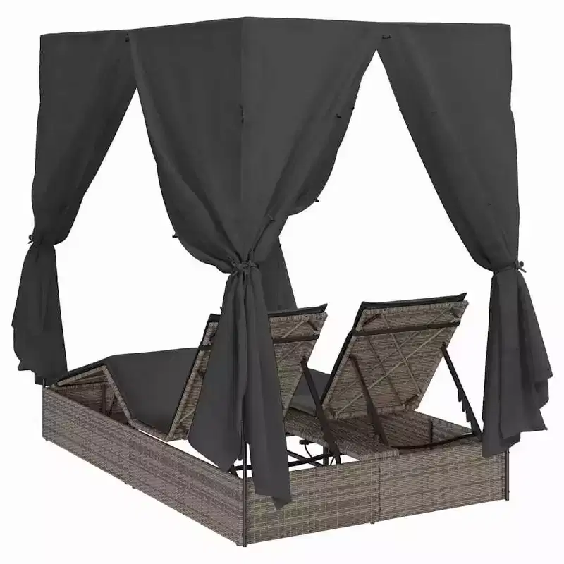 vidaXL Double Sun Lounger Grey 80.71 x 50.79 x 78.74 in Poly Rattan