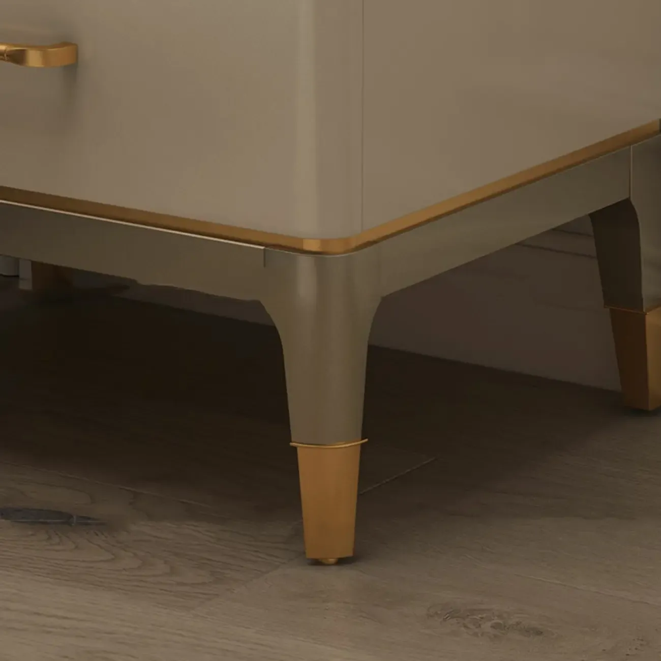 Glam Gold White Metallic Top 2-Drawer Nightstand