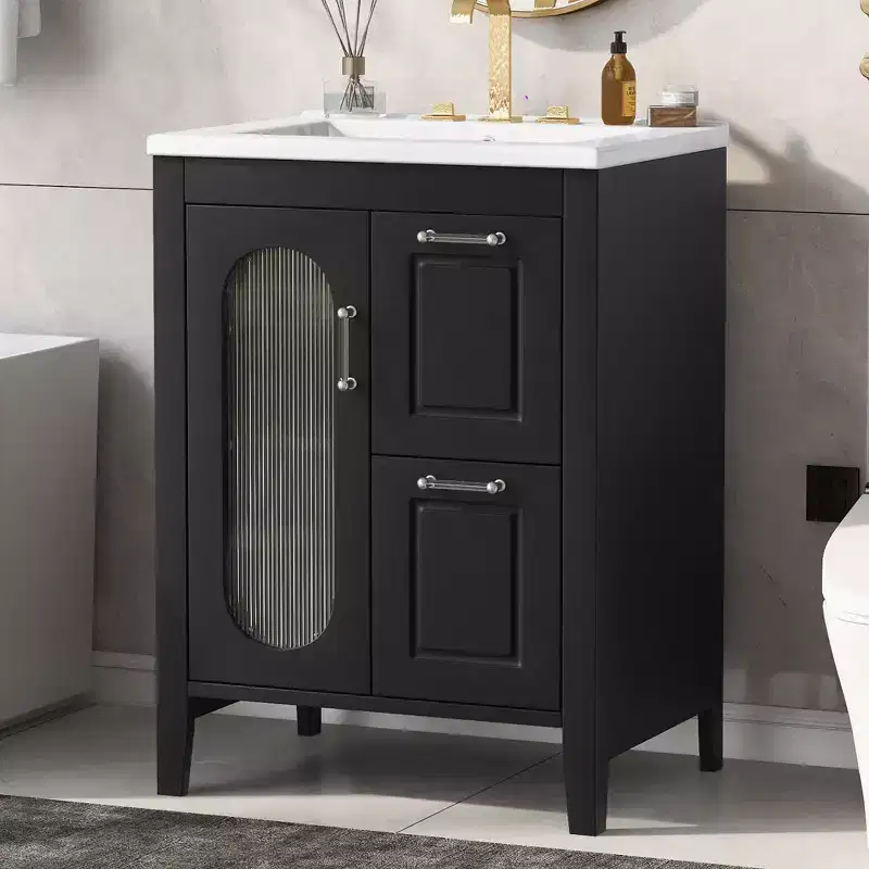 Bathroom Vanity With Top Sink, Bathroom Storage Cabinet WithDrawers Door, Freestanding Single Sink Vanity For Apartment