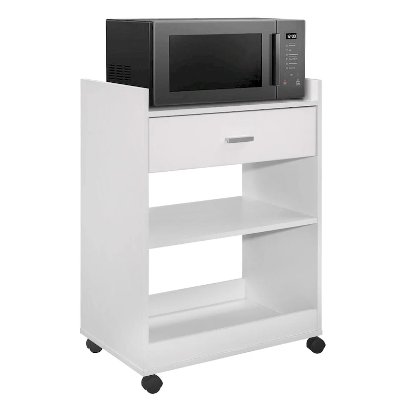 Kitchen Island Microwave Serving Cart Cabinet with Drawer and Shelfs for Storage (White)