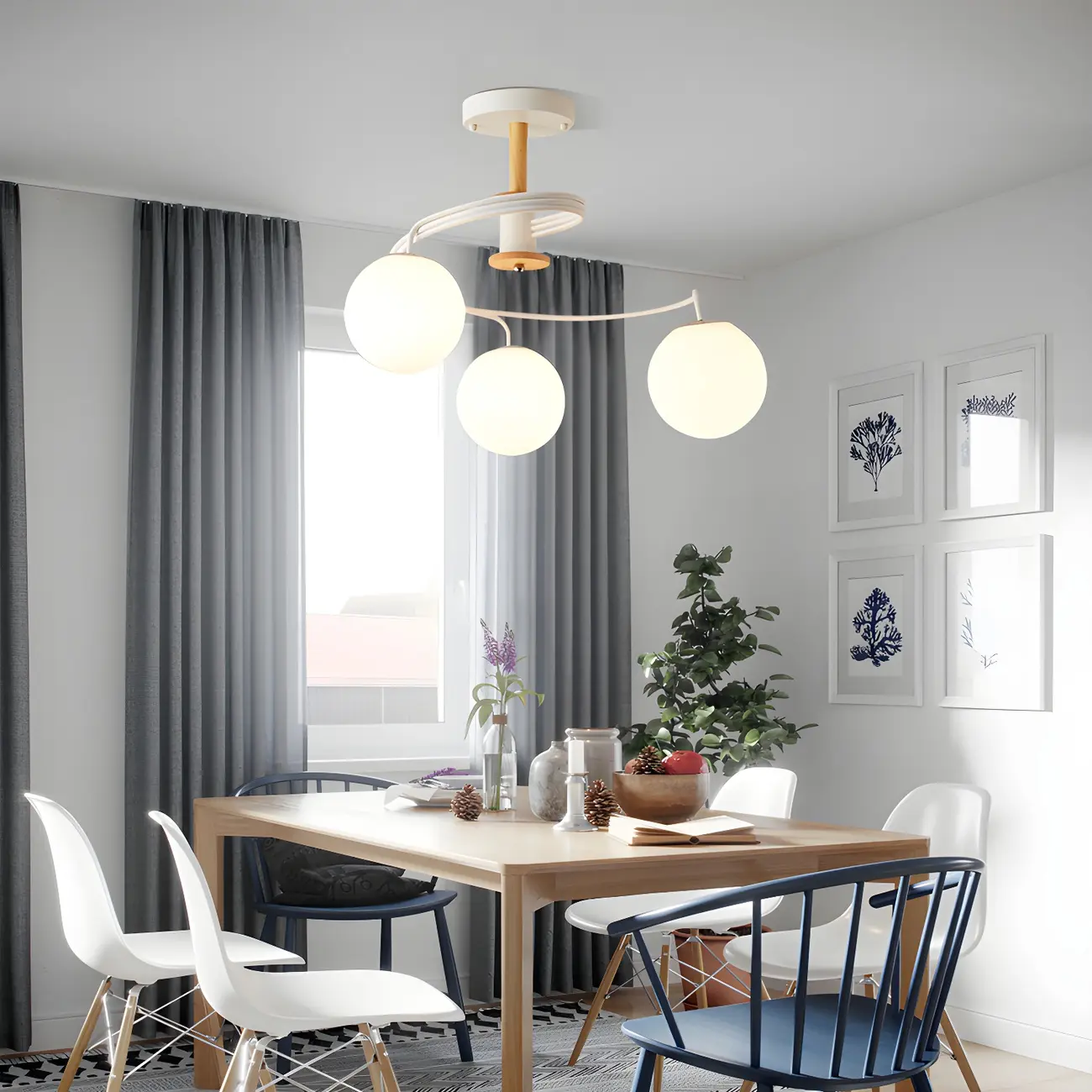 Modern Globe Bulb Orb Metal Semi Flush Ceiling Light