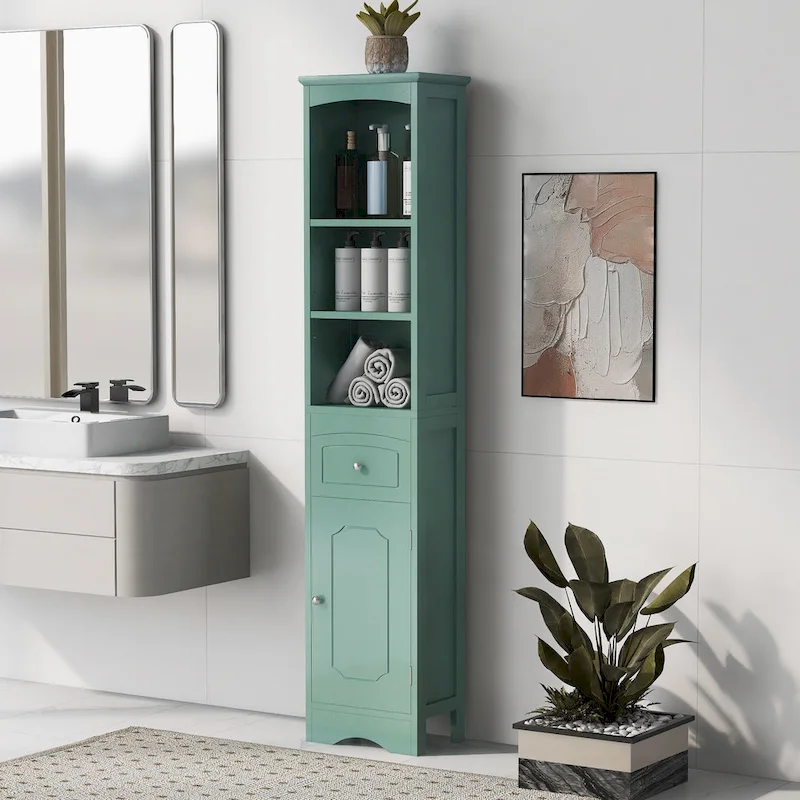 Tall Bathroom Cabinet, Freestanding Storage Cabinet with Drawer, MDF Board, Adjustable Shelf