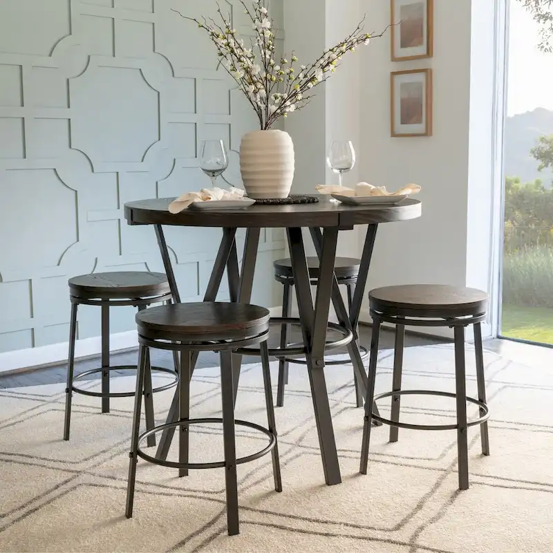 Cassidy Charcoal Wooden 5-Piece Counter Height Dining Set with 4 Stools