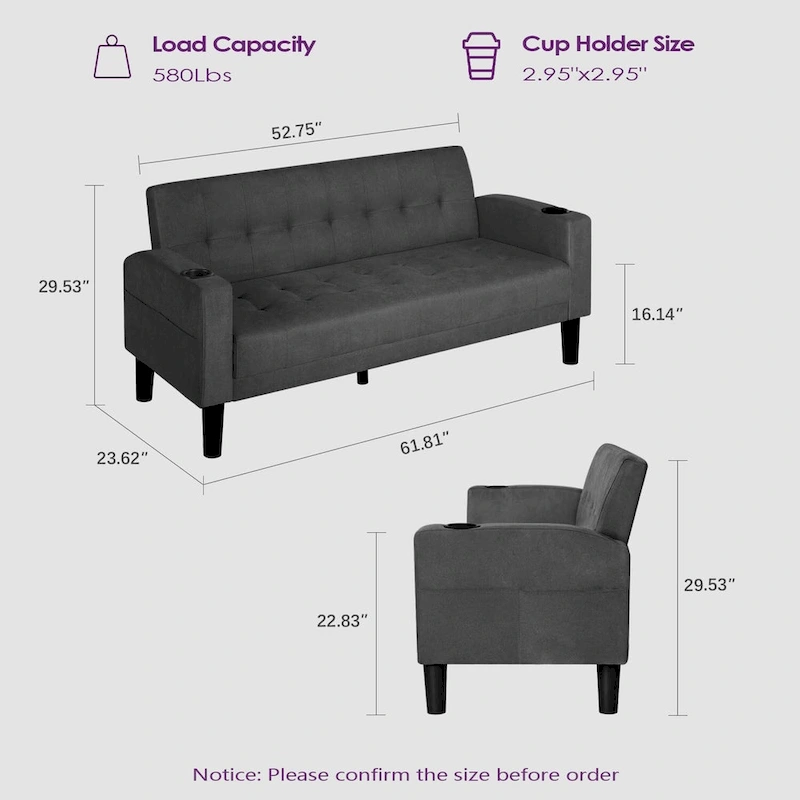 62 Inch Linen Upholstered Modern Loveseat Sofa