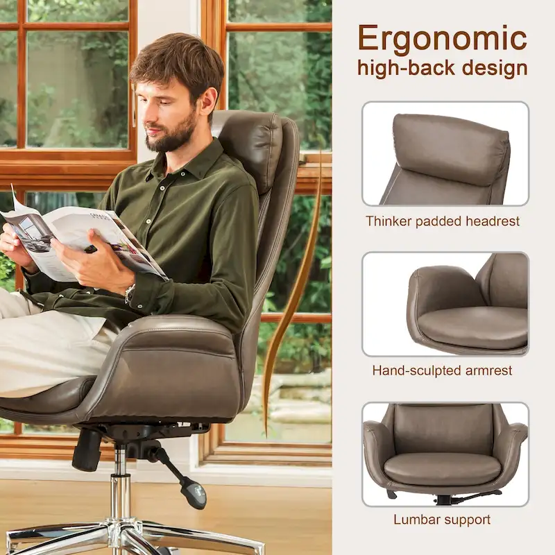 48-inch Mid-Century Adjustable Swivel Faux Leather Office Chair