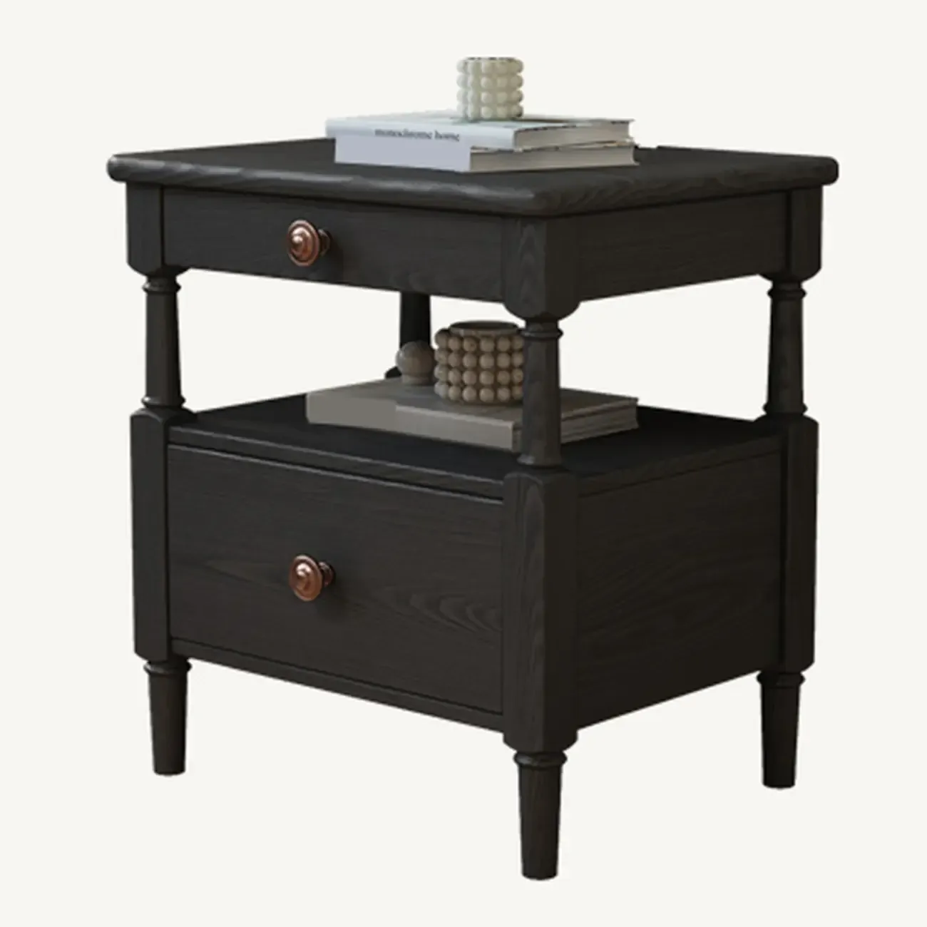 Classic Rectangular 3 Layers Wood Black Nightstand