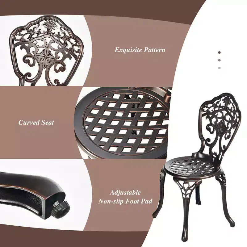Costway 3PCS Patio Bistro Set Round Table Chairs All Weather Cast Aluminum Yard