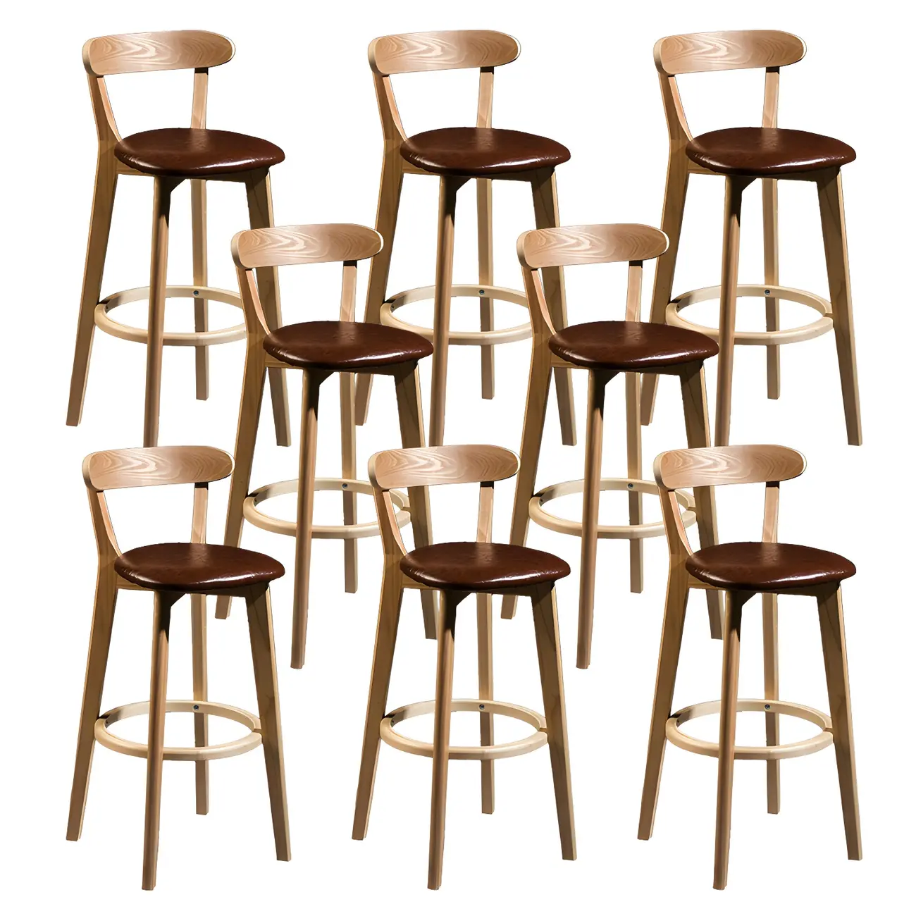 Wooden Upholstered Low Back Bar Height Stools Set of 2