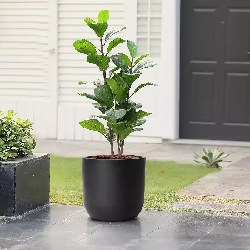 LuxenHome 14.6-Inch Round Smooth Finish Black MgO Planter