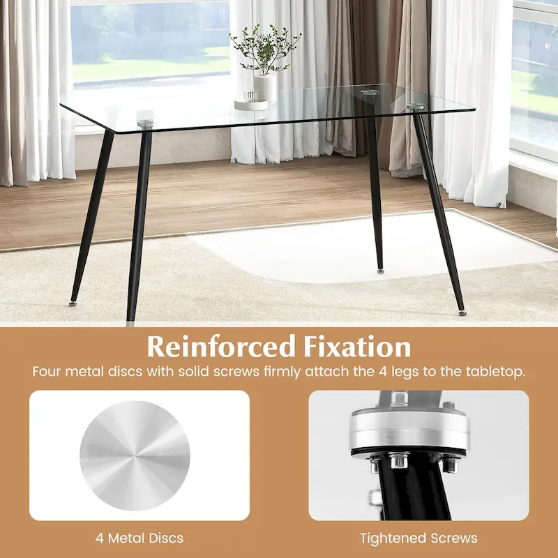 Gymax Modern Glass Dining Table Rectangular Dining Room Table W/Metal