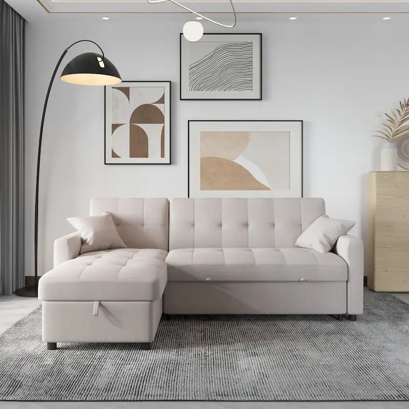 Reversible Sleeper Sectional Sofa L-Shape 3 Seat Sectional Couch with Storage