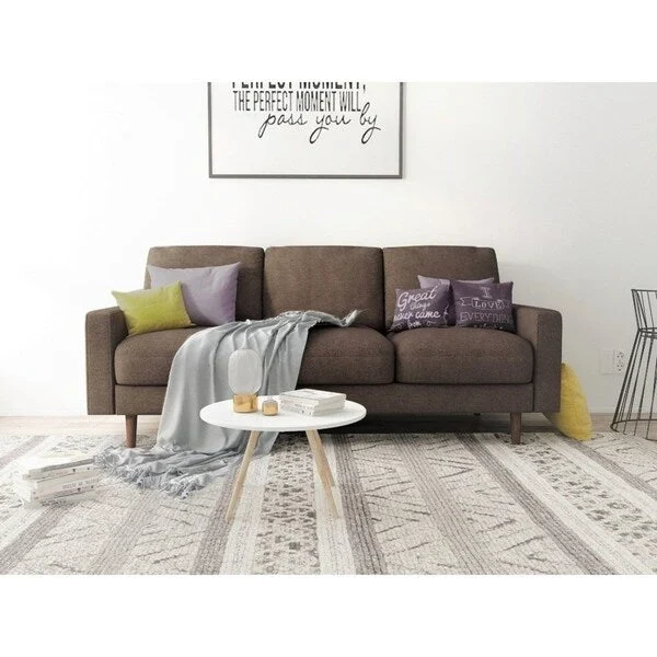 Mid-Century Modern Velvet Sofa – Brown / Beige / Dark Red / Grey / Dark Blue, Rolled Arms, Seats 3