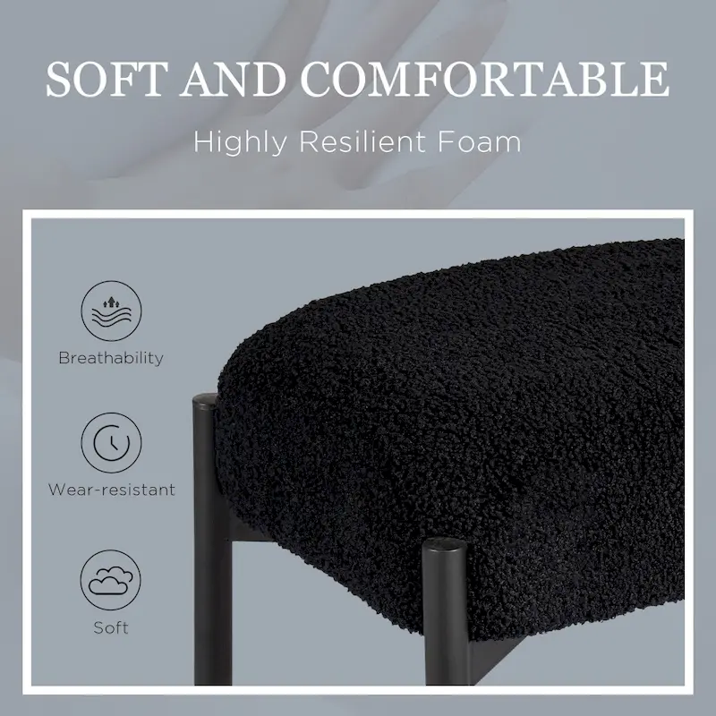 Faux Teddy Fur Round Vanity Stool, Ottoman Foot Stool