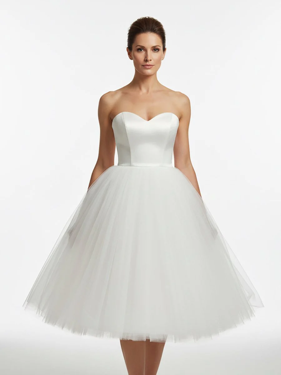Sweetheart Empire Tea-Length Tulle Wedding Dress With Lace-Up Back