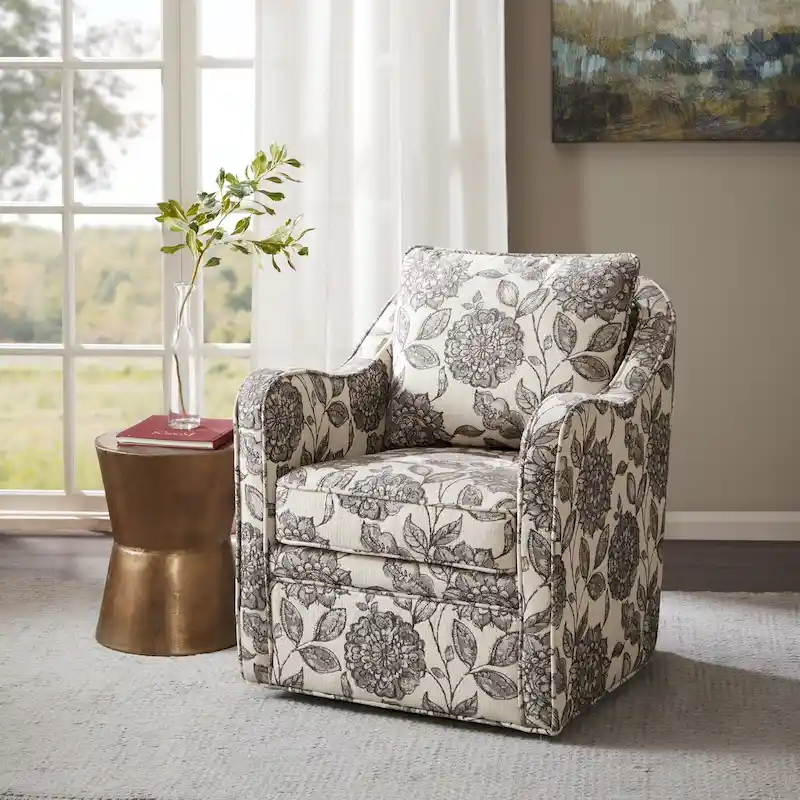 Multi/Navy/Grey/Orange 360° Swivel Upholstered Curved Armchair, 1-Person