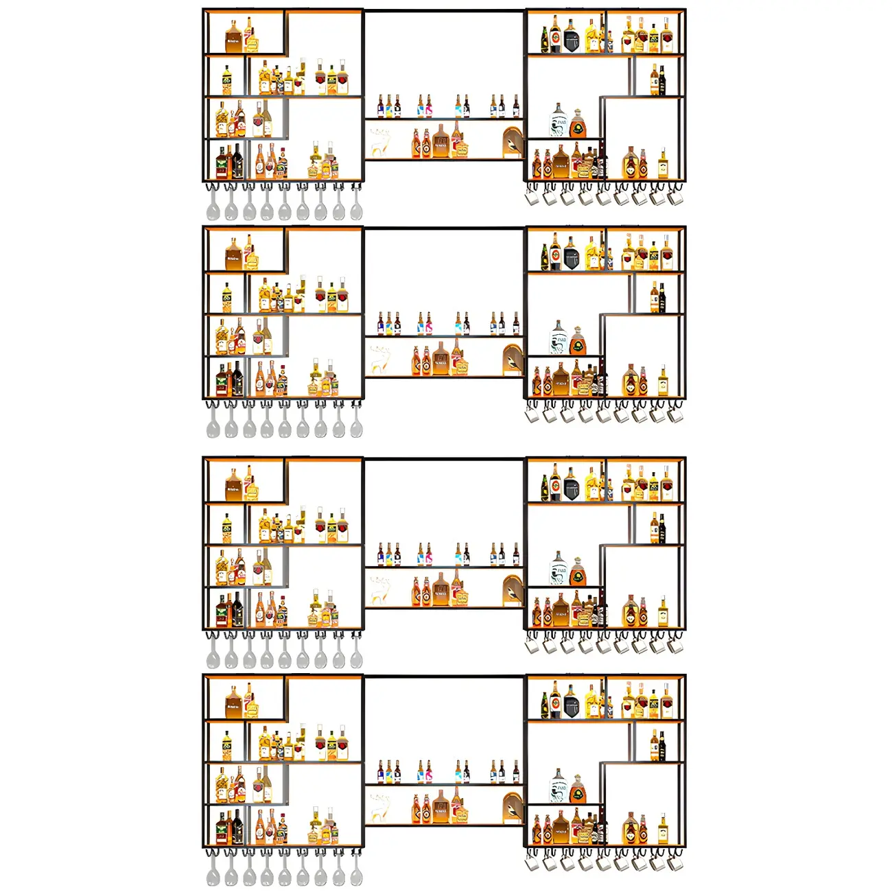 Black Metal Wall-Mounted Wine Rack with Stemware Holder