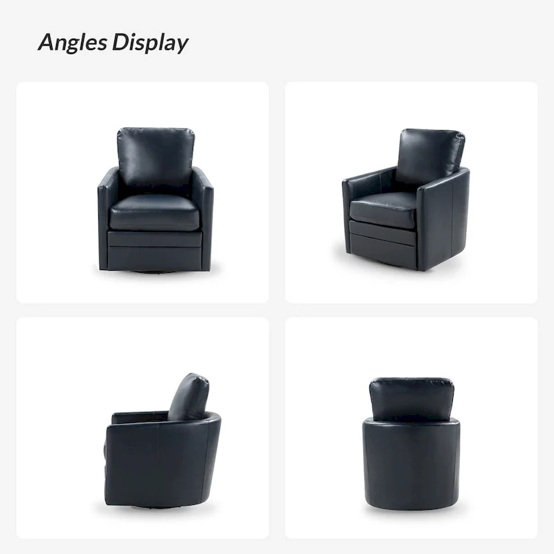 Transitional Swivel Faux Leather Barrel Chair with Metal Base