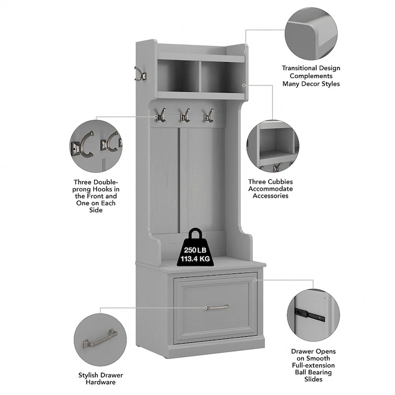 Woodland Hall Trees and Shoe Bench with Drawers by Bush Furniture