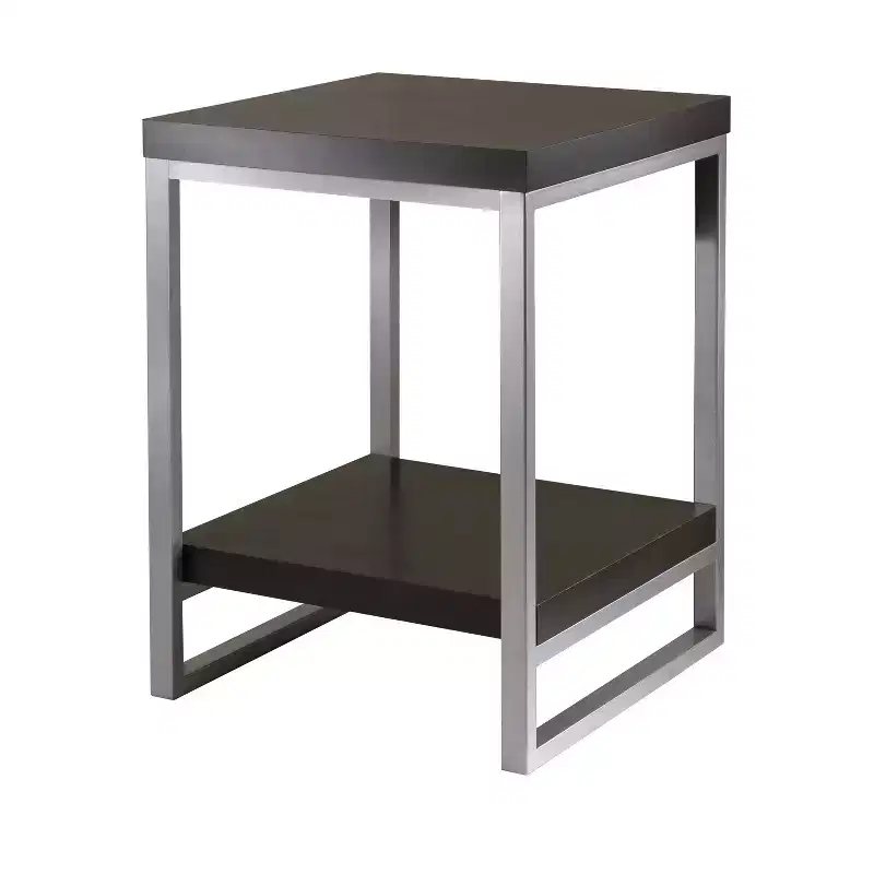 Jared End Table, Enamel Steel Tube - Dark Espresso - Winsome: 24" High, Contemporary Style, Printer Stand, Metal Frame